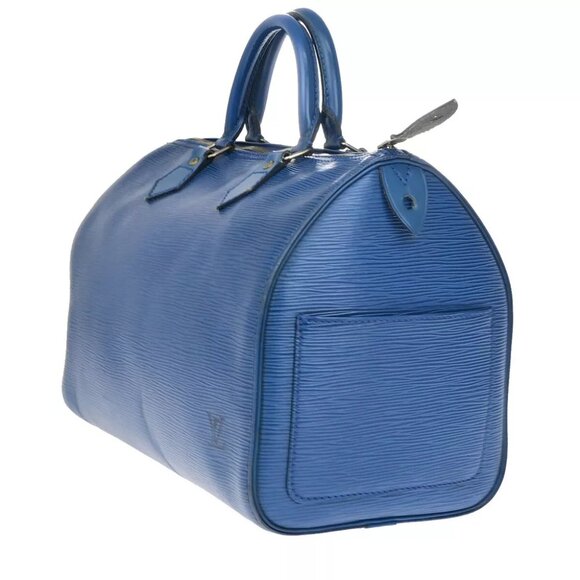LOUIS VUITTON LV Logo Speedy 30 Travel Hand Bag Epi Leather Blue M43005 86YF352 - Picture 2 of 14